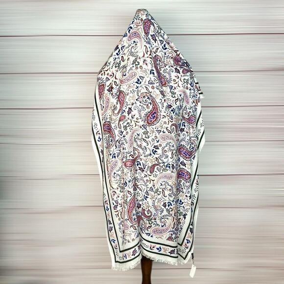 NWT Talbots Oblong Scarf Viscose Watercolor Paisley White Blue Red 27x72” - Picture 8 of 10